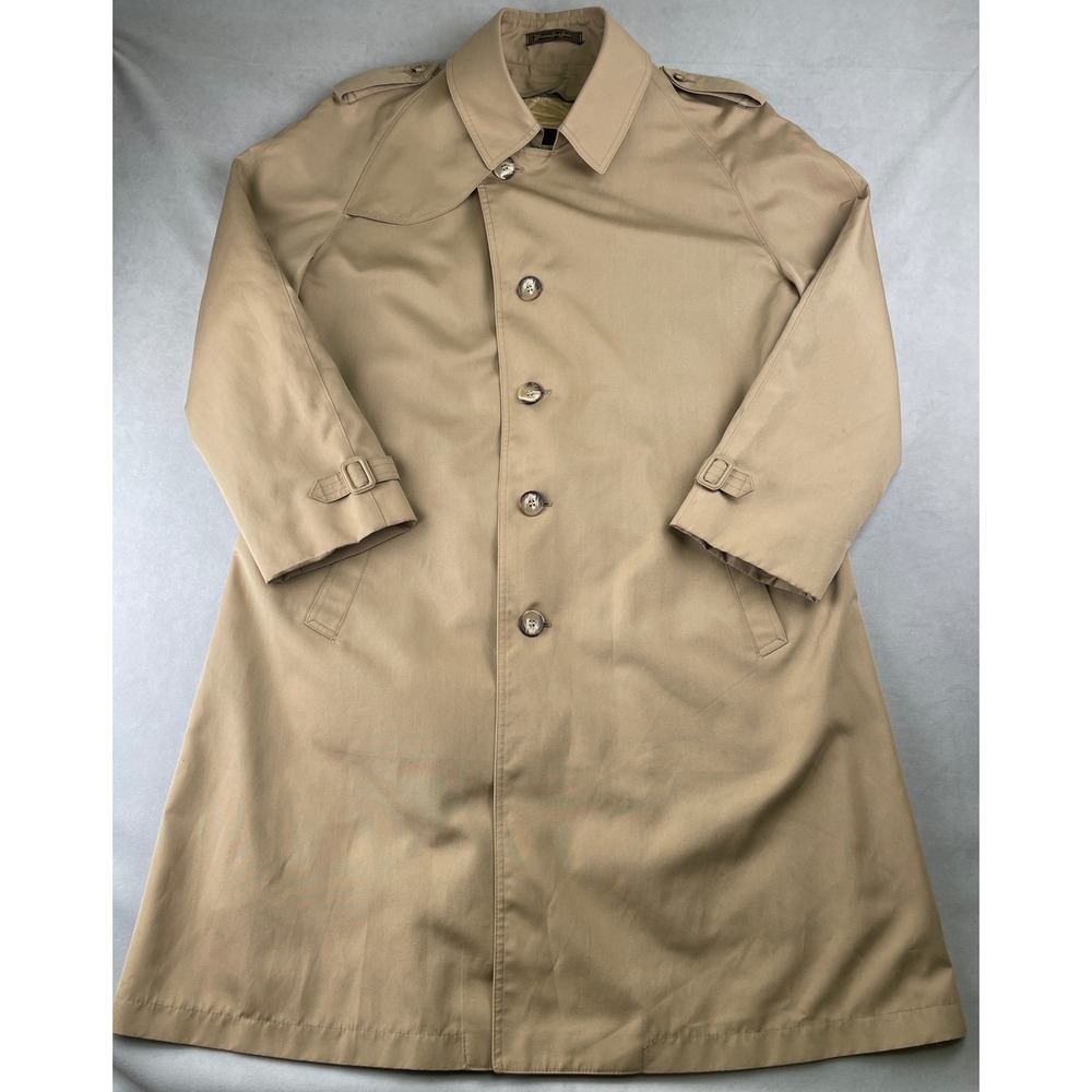 VTG Misty Harbor Mariner III Mens 40R Tan Trench Rain‎ Coat Wool Liner USA Made